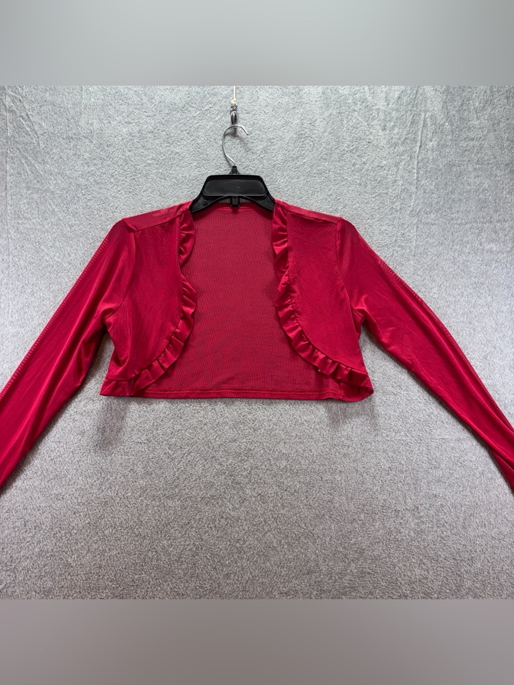 Allegra K Mesh Sheer Cardigan for Women 3/4 Sleeve Crop Bolero Shrug, Sz XS Red